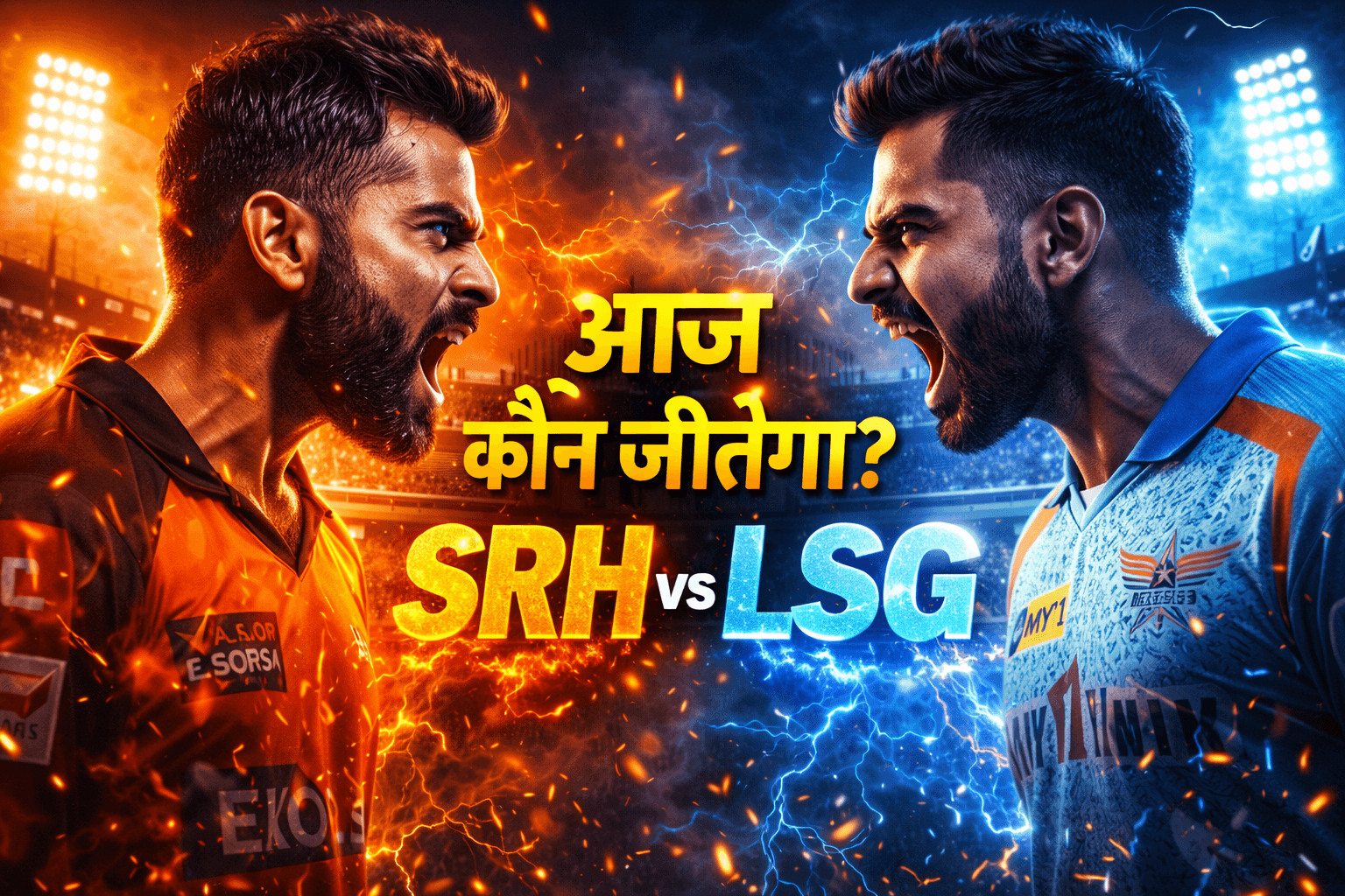 SRH vs LSG IPL 2026 match prediction thumbnail with two players facing each other